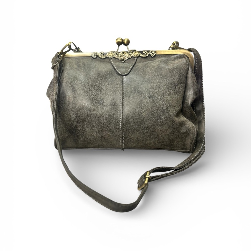 Elegant Gray Leather Shoulder Bag